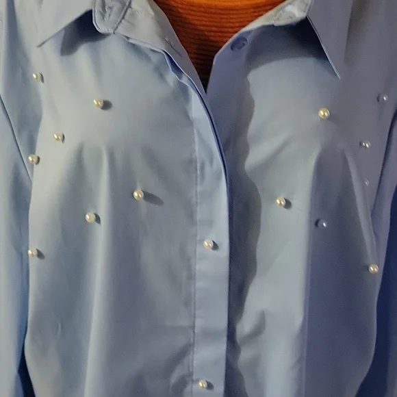 ZAC & RACHAEL Button down blouse with small pearl embellishments. Blue Size XL - Picture 2 of 4